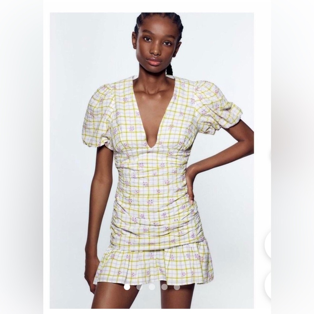 Zara Plaid Puff Sleeve Dress